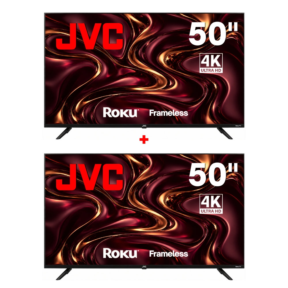 JVC Paquete 2 Pantallas Smart TV 50 Pulgadas 4K UHD LED Frameless Roku TV Netflix YouTube Prime Video 2 Unidades Mismo Modelo SI50URF