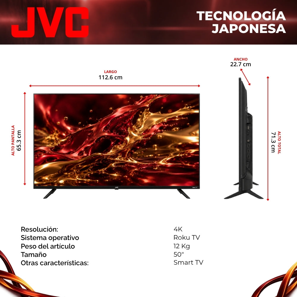 JVC Pantalla Smart TV 50 Pulgadas 4K UHD LED Frameless Roku TV Netflix YouTube Prime Video Modelo SI50URF