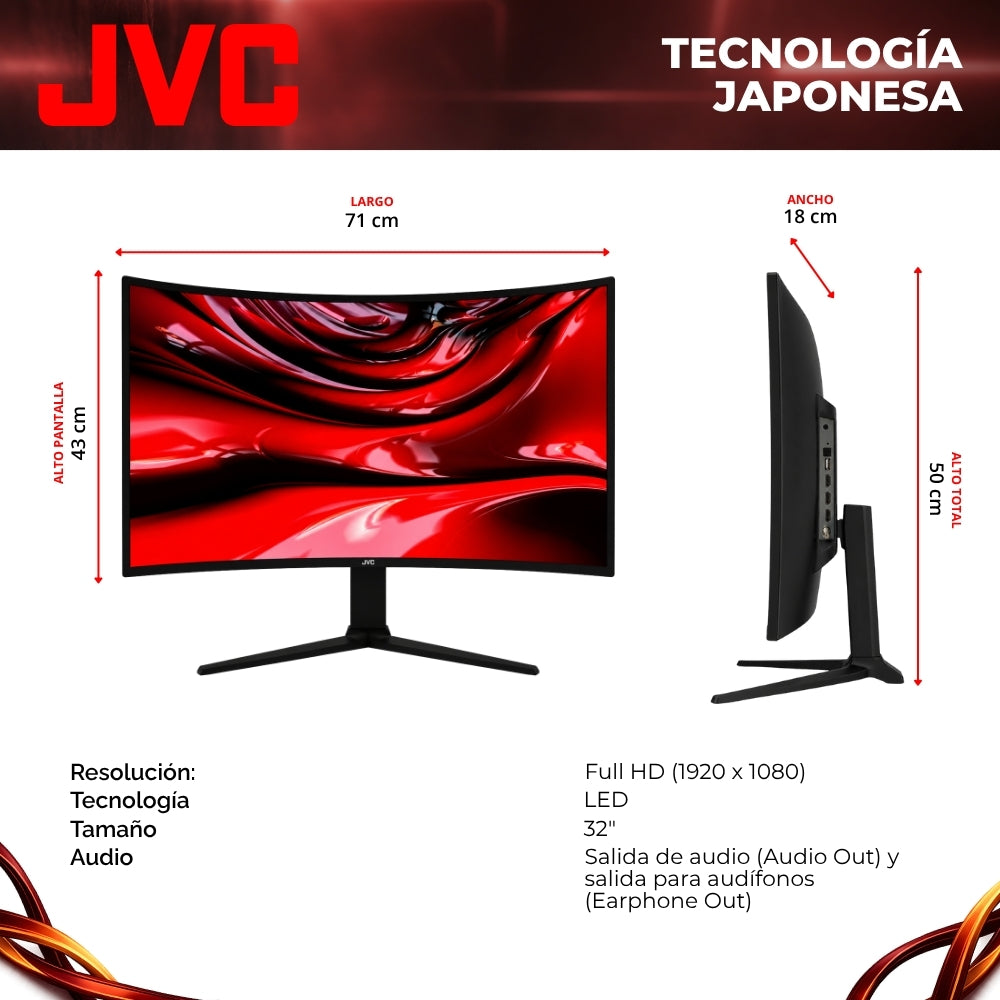 JVC Pack 2 Gaming Monitor 32 Pulgadas Full HD LED 1920 x 1080 2 HDMI 1 DisplayPort Audio Out Earphone Out Mismo Modelo SI32G