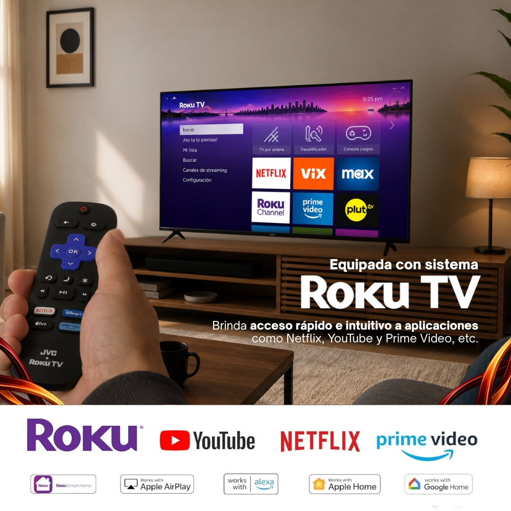 JVC Pantalla Smart TV 32 Pulgadas HD LED Frameless Roku TV Netflix YouTube Prime Video Modelo SI32RF