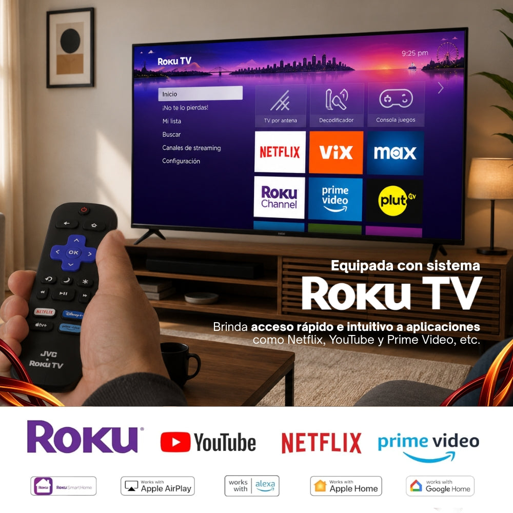 JVC Smart TV 75 pulgadas 4K UHD LED Frameless Roku TV Dolby Audio WiFi Netflix YouTube Prime Video Modelo SI75URF