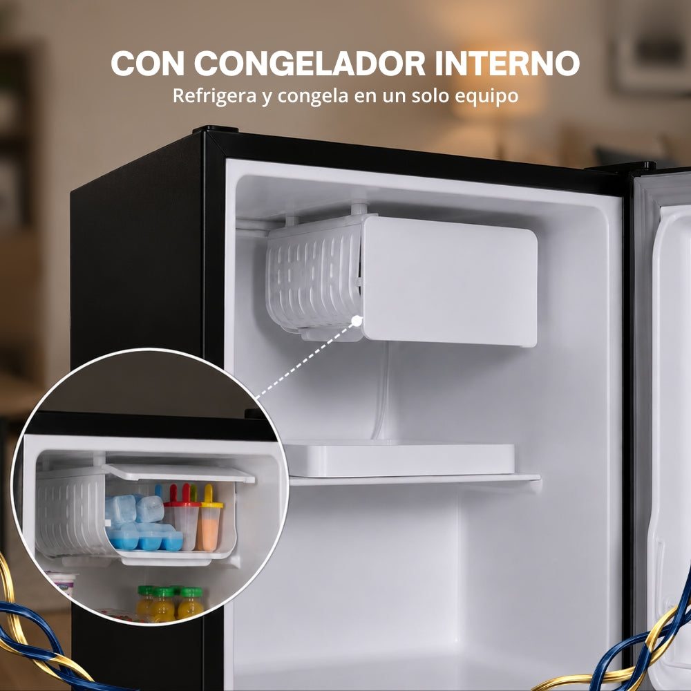 JVC Refrigerador Compacto 1.7 Pies 48 Litros Congelador Interno Control Mecánico de Temperatura Puerta Reversible Cerradura con Llave Acero Inoxidable Modelo JCR1748LHB