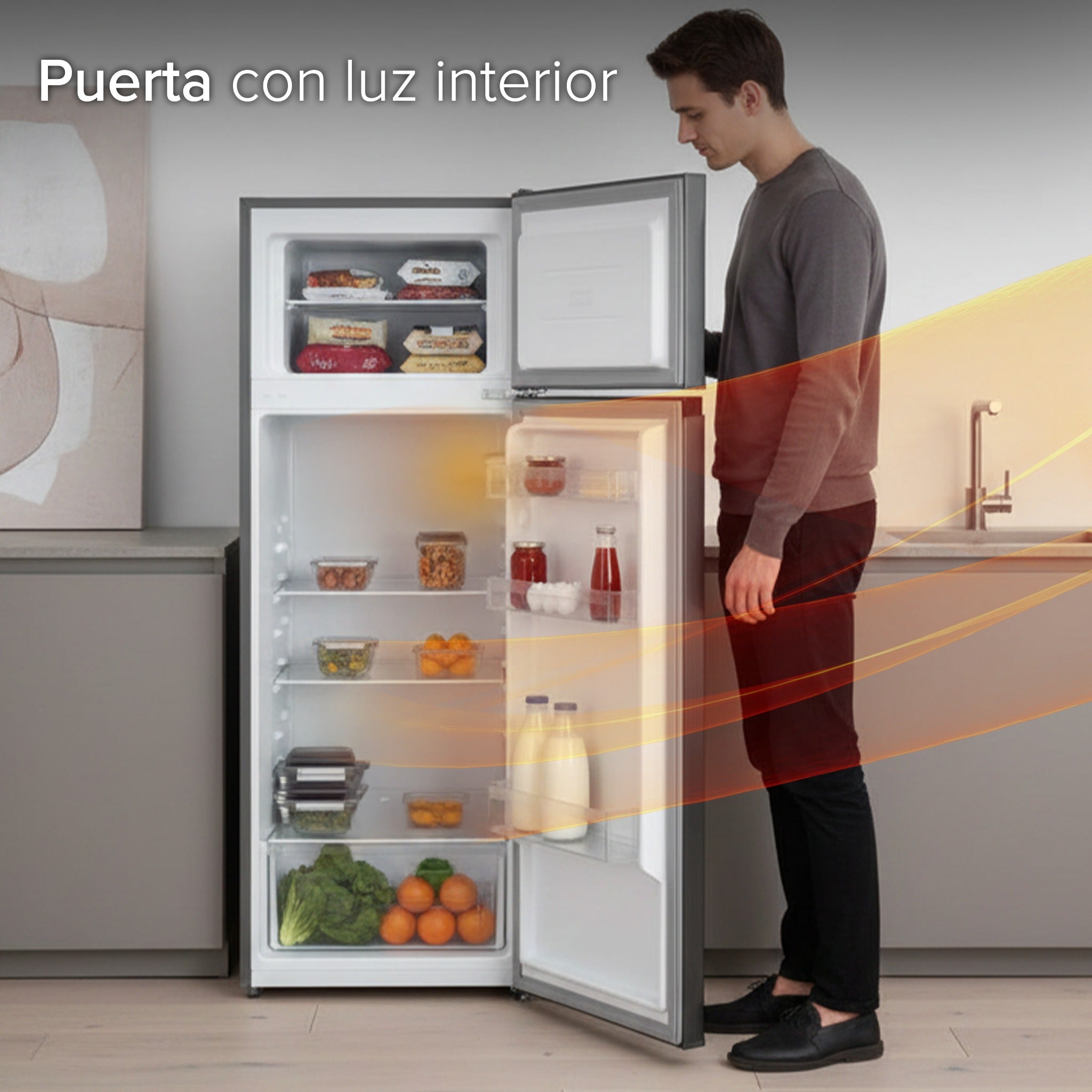 JVC Refrigerador Top Mount 7.3 Pies 206 Litros Despachador de Agua Congelador Superior Defrost Control Mecánico de Temperatura Charolas de Cristal Templado Acero Modelo JCR20673THS