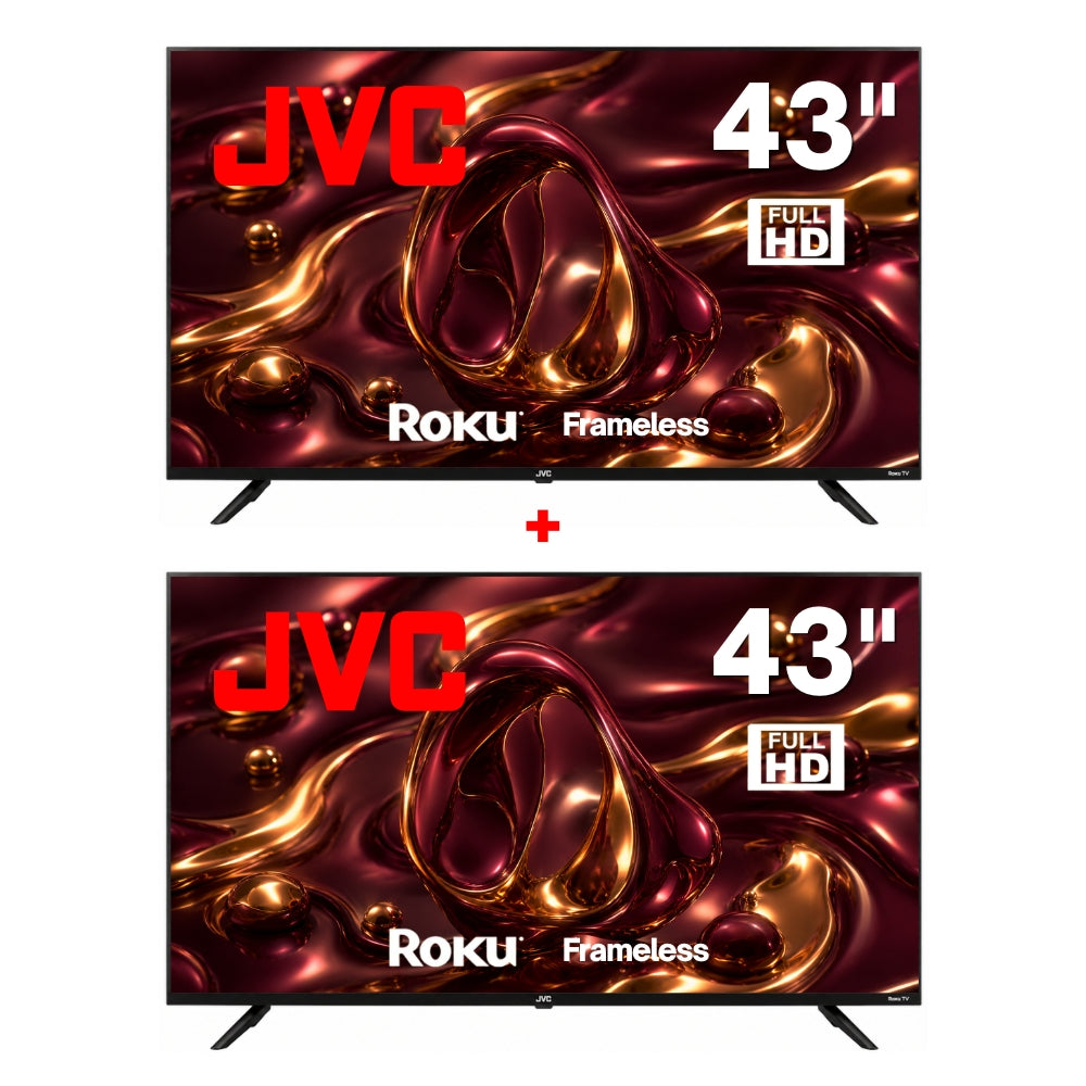 JVC 2 Pantallas Smart TV 43 Pulgadas Full HD LED Frameless Roku TV WiFi Netflix YouTube Prime Video Mismo Modelo SI43FRF