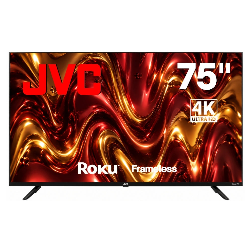 JVC Smart TV 75 pulgadas 4K UHD LED Frameless Roku TV Dolby Audio WiFi Netflix YouTube Prime Video Modelo SI75URF
