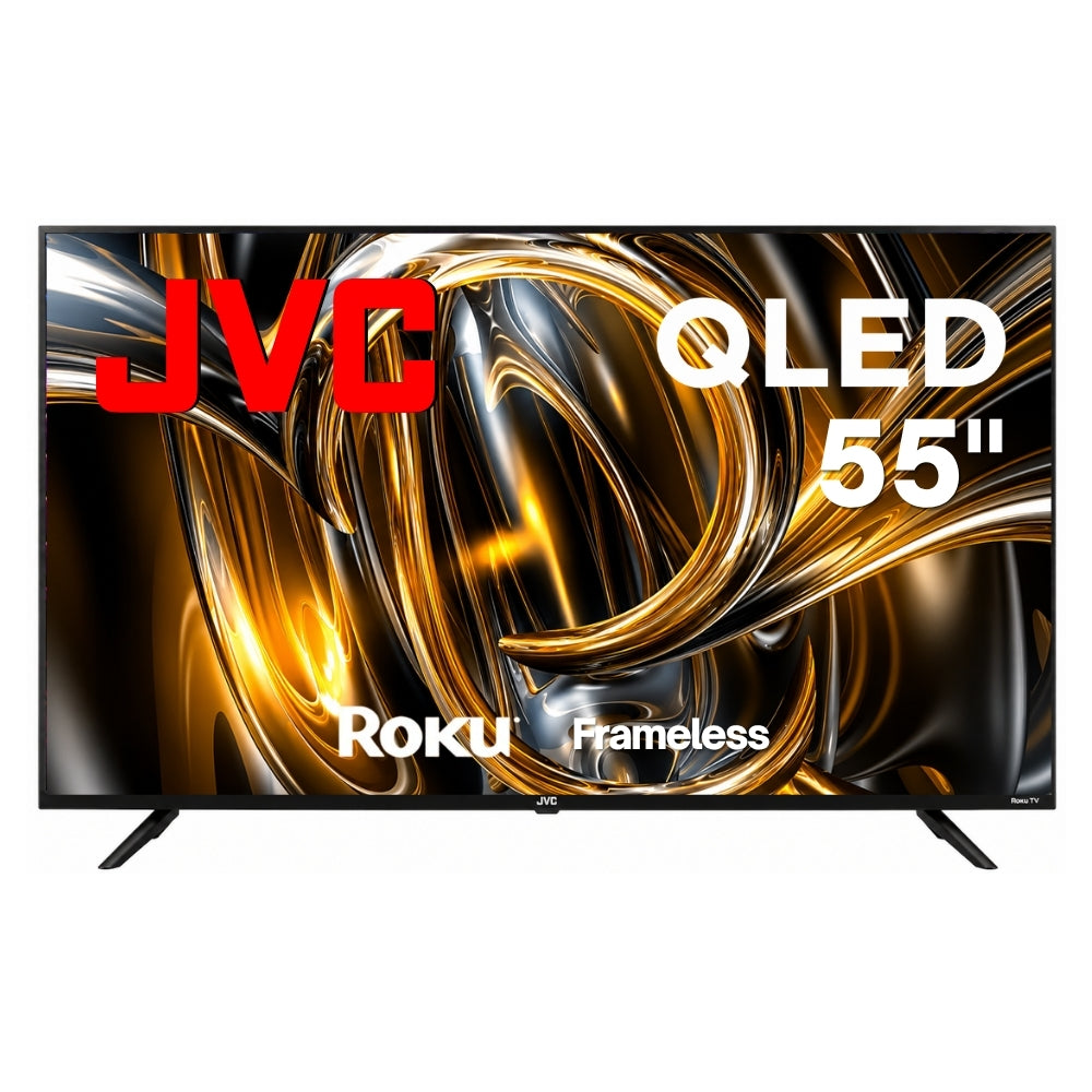 JVC  Smart TV 55 pulgadas  4K UHD QLED  Roku TV  Frameless  WiFi  Dolby Audio  4 HDMI 2 USB AV  Netflix YouTube Prime Video Modelo SI55QRF