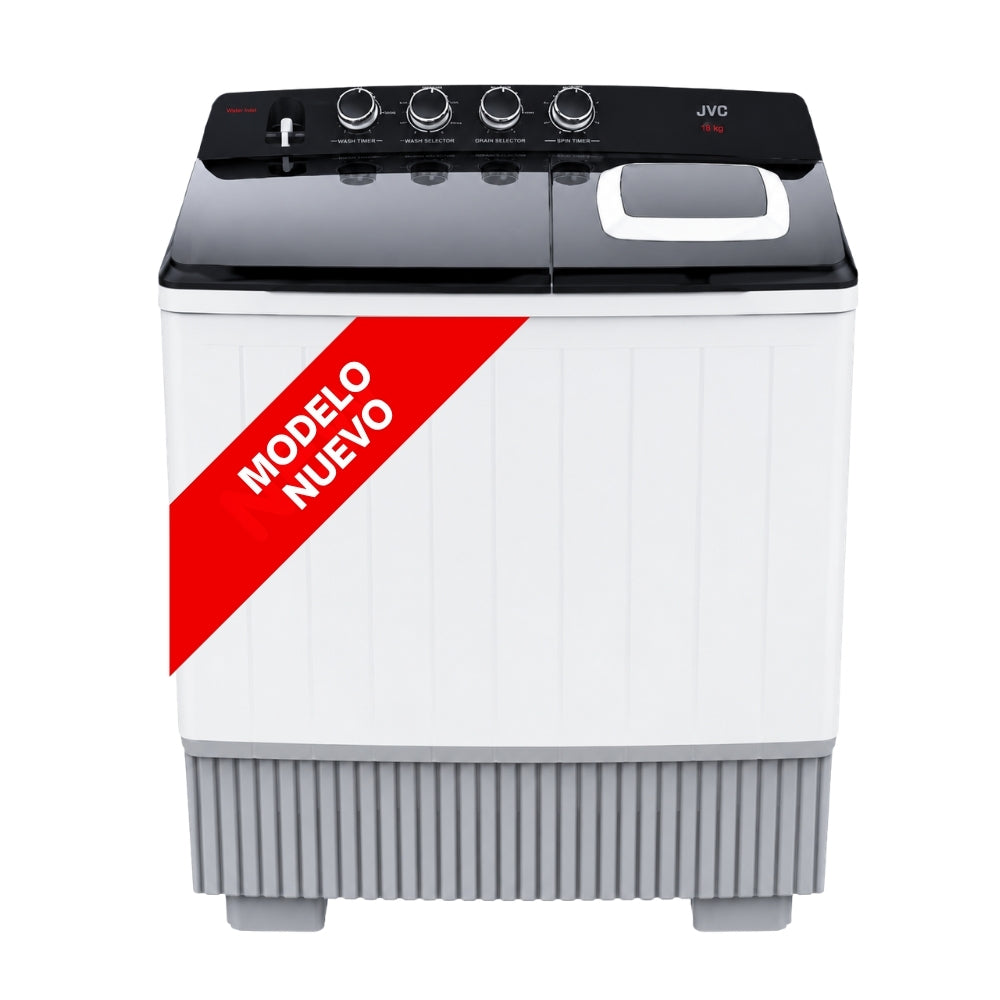 JVC Lavadora Doble Tina 25 kg 4 Niveles de Agua 4 Perillas de Control Bajo Consumo de Energía Ahorro de Agua Gabinete de Alto Impacto Modelo JCTT2509BK