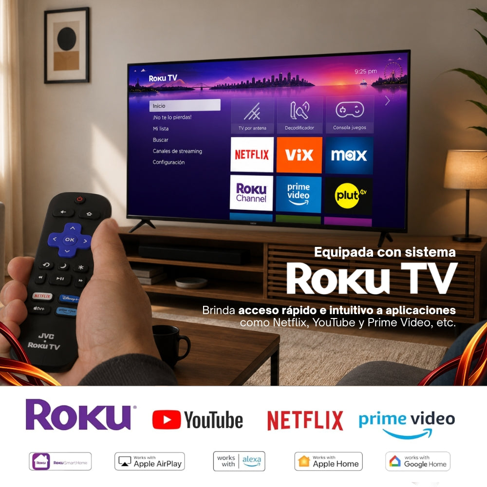 JVC Smart TV 55 pulgadas 4K UHD LED Frameless Roku TV Dolby Audio WiFi 4 HDMI 2 USB AV Netflix YouTube Prime Video Modelo SI55URF