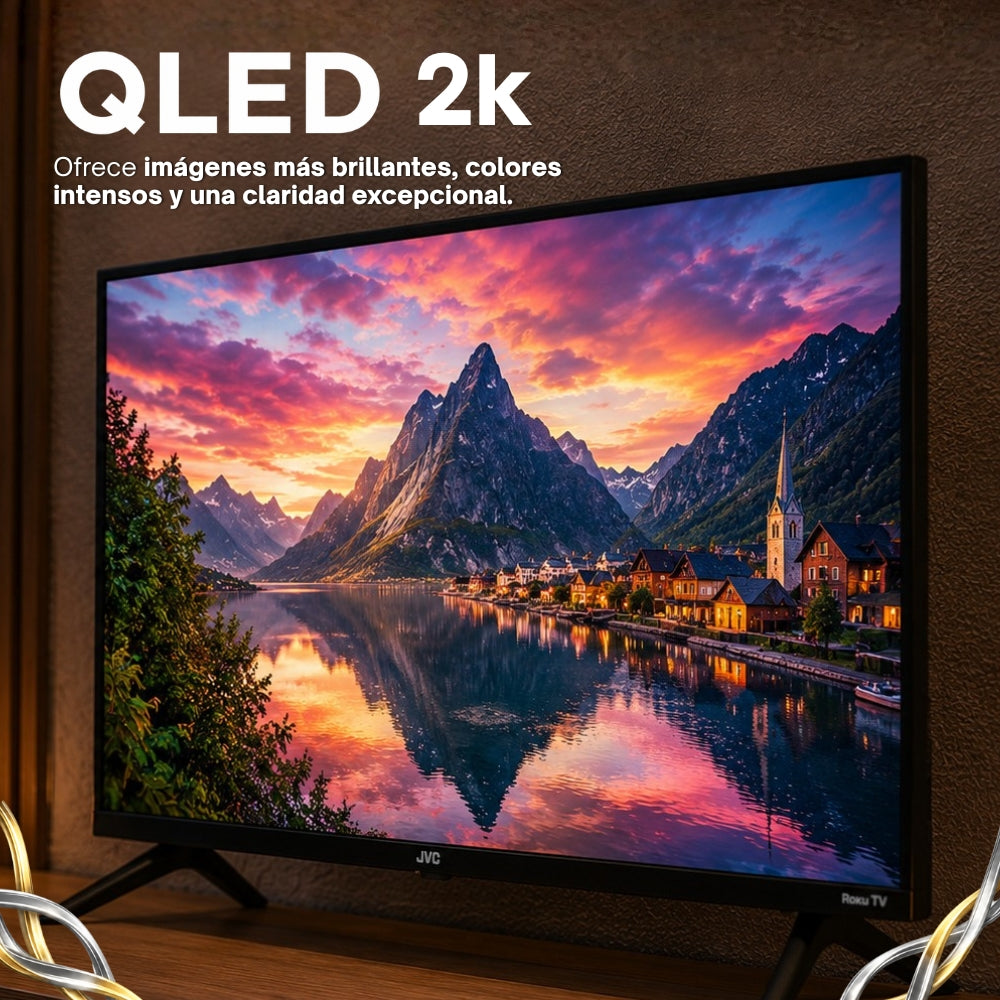 JVC Smart TV 32 pulgadas  HD QLED  Roku TV  Frameless  WiFi  Dolby Audio  3 HDMI 1 USB AV Netflix YouTube Prime Video  Modelo SI32QRF