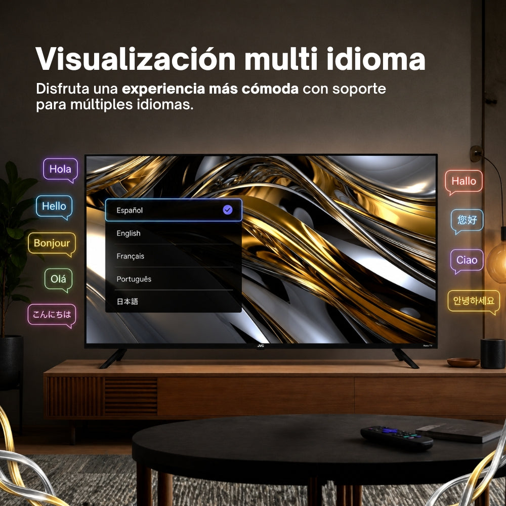JVC Smart TV 32 pulgadas  HD QLED  Roku TV  Frameless  WiFi  Dolby Audio  3 HDMI 1 USB AV Netflix YouTube Prime Video  Modelo SI32QRF