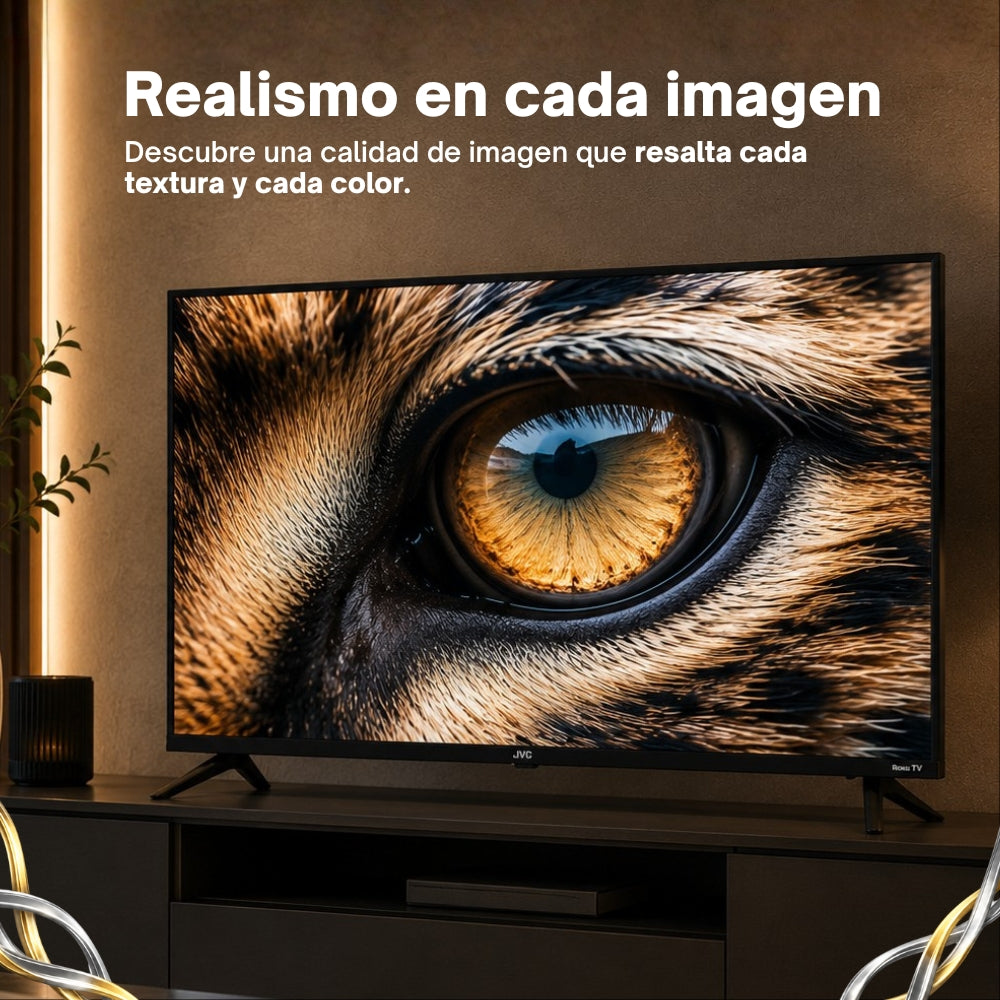 JVC  Smart TV 55 pulgadas  4K UHD QLED  Roku TV  Frameless  WiFi  Dolby Audio  4 HDMI 2 USB AV  Netflix YouTube Prime Video Modelo SI55QRF