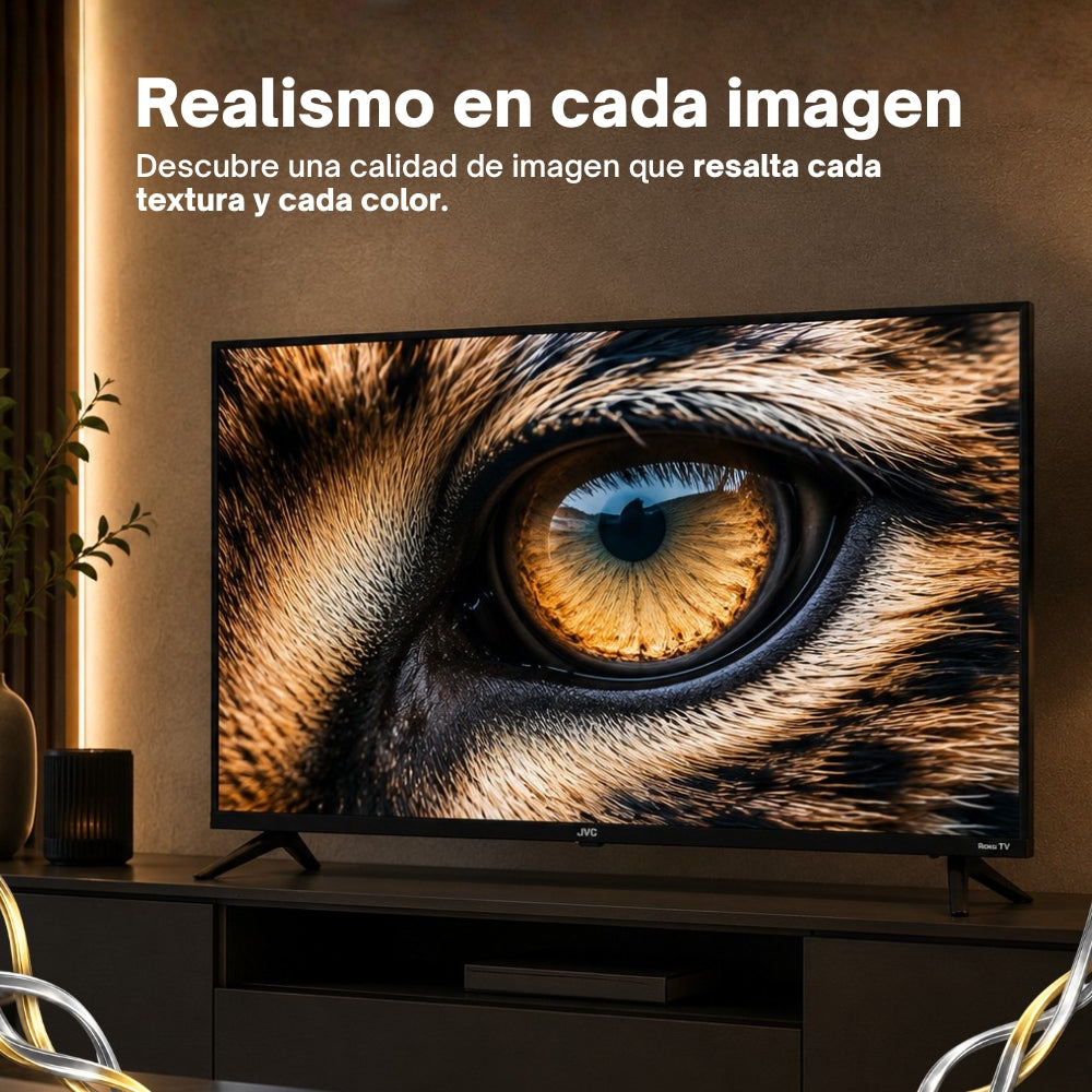 JVC Smart TV 32 pulgadas  HD QLED  Roku TV  Frameless  WiFi  Dolby Audio  3 HDMI 1 USB AV Netflix YouTube Prime Video  Modelo SI32QRF