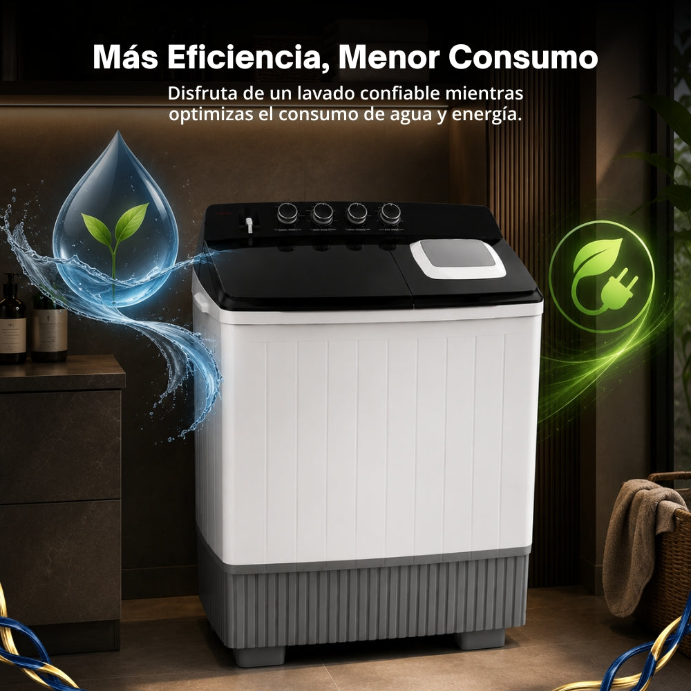 JVC Lavadora Doble Tina 25 kg 4 Niveles de Agua 4 Perillas de Control Bajo Consumo de Energía Ahorro de Agua Gabinete de Alto Impacto Modelo JCTT2509BK