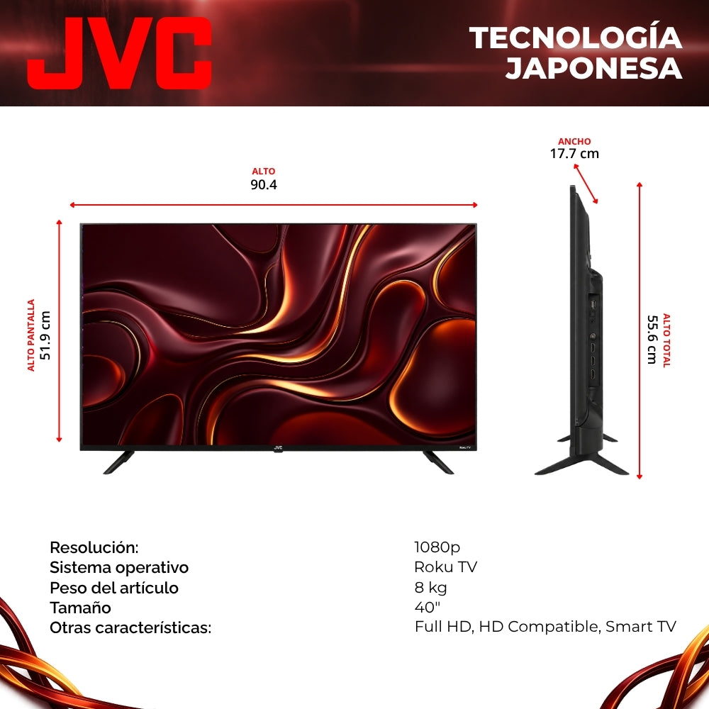 JVC Pantalla  Smart TV 40 pulgadas Full HD LED Roku TV WiFi 3 HDMI 1 USB AV Netflix YouTube Prime Video Modelo SI40FR