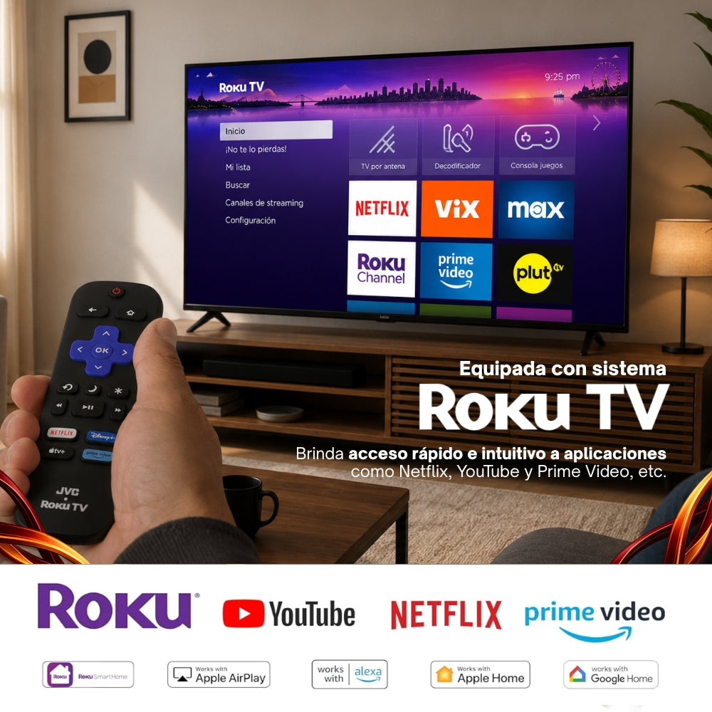 JVC Pantalla  Smart TV 40 pulgadas Full HD LED Roku TV WiFi 3 HDMI 1 USB AV Netflix YouTube Prime Video Modelo SI40FR
