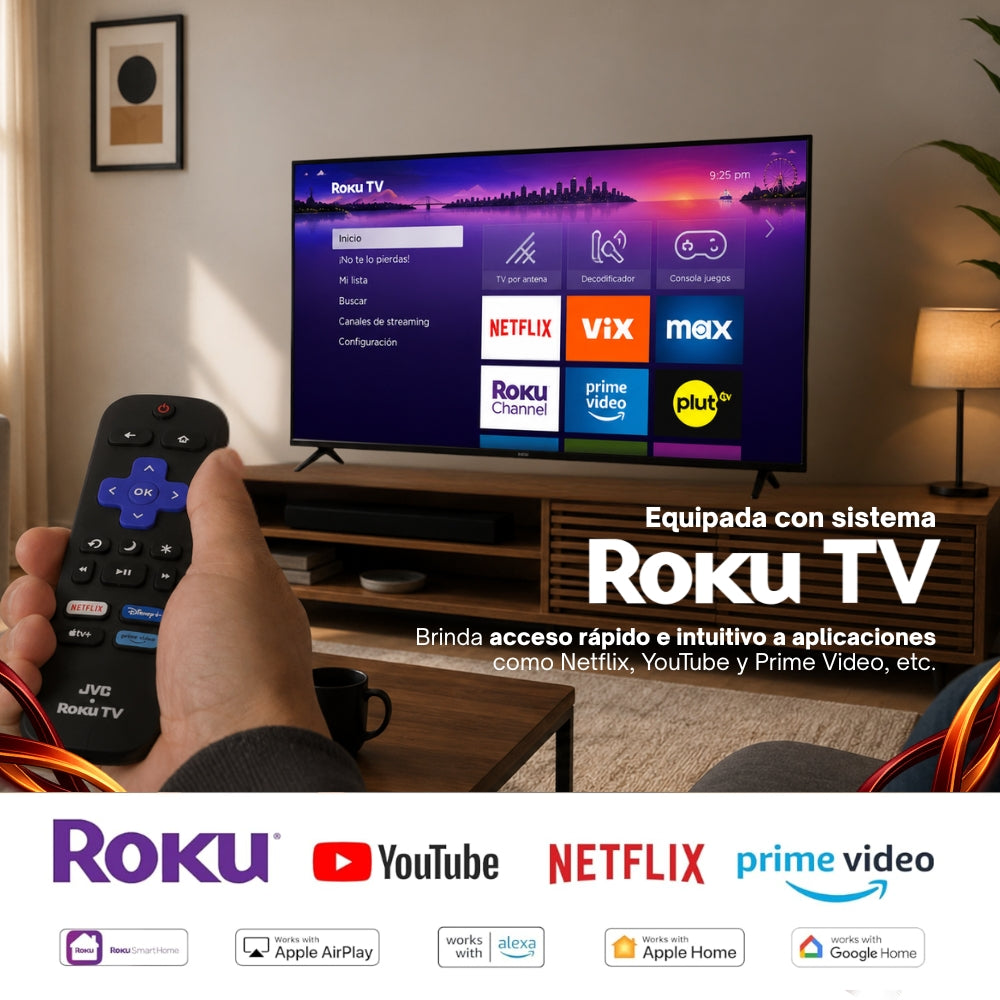 JVC Pantalla Smart TV 24 pulgadas HD LED Roku TV Dolby Audio WiFi HDMI USB Netflix YouTube Prime Video Modelo SI24R