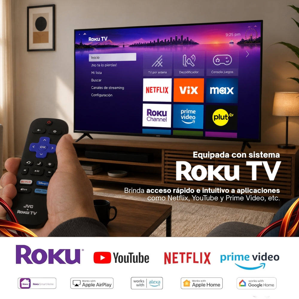 JVC Smart TV 70 pulgadas 4K UHD LED Frameless Roku TV Dolby Audio WiFi 4 HDMI 2 USB AV Netflix YouTube Prime Video Modelo SI70URF