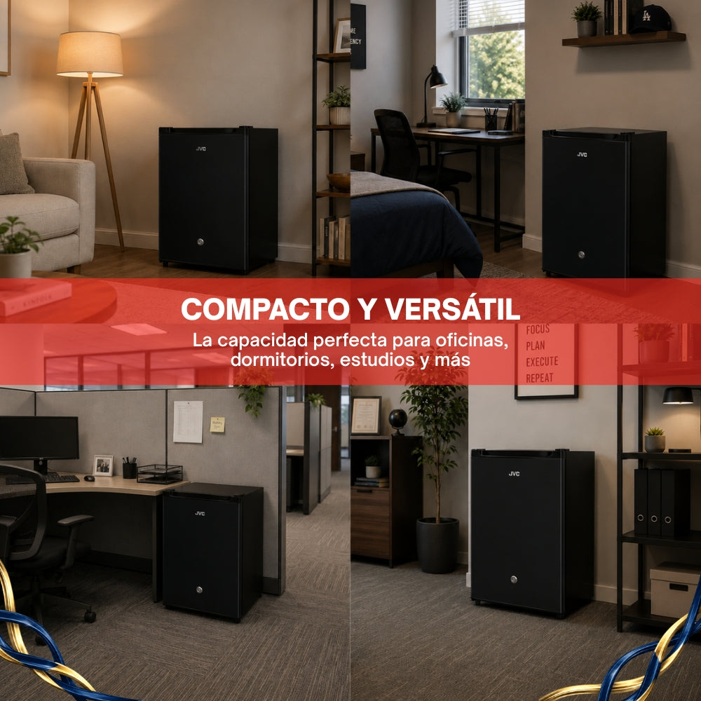 JVC Refrigerador Compacto 1.7 Pies 48 Litros Congelador Interno Control Mecánico de Temperatura Puerta Reversible Cerradura con Llave Acero Inoxidable Modelo JCR1748LHB