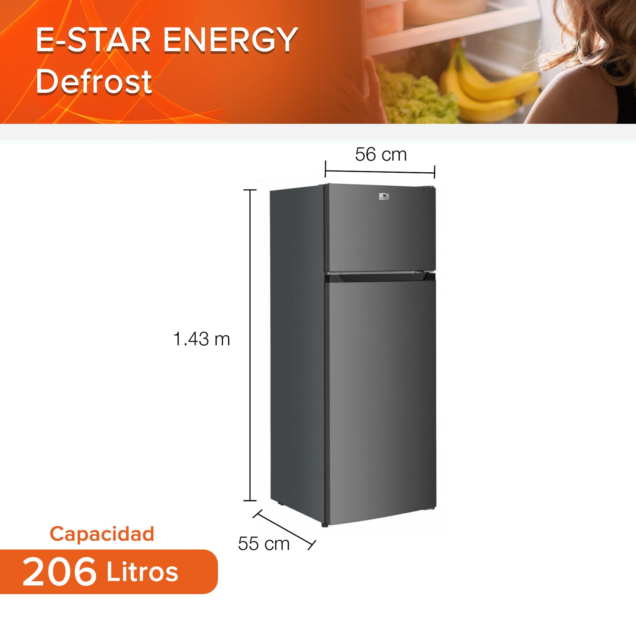 JVC Refrigerador Top Mount 7.3 Pies 206 Litros Despachador de Agua Congelador Superior Defrost Control Mecánico de Temperatura Charolas de Cristal Templado Acero Modelo JCR20673THS